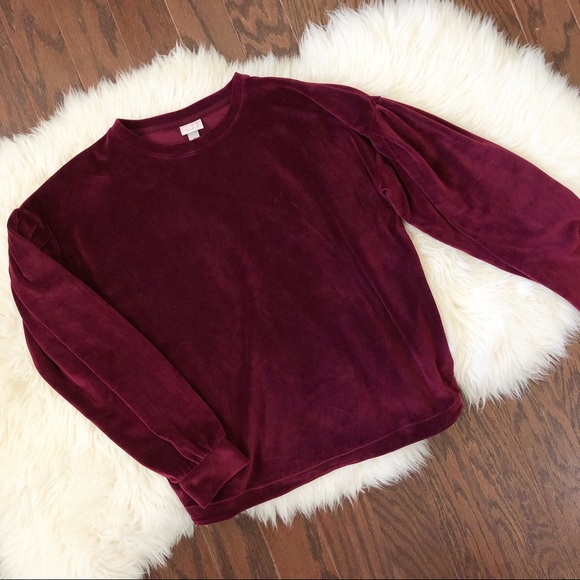 a new day Maroon Long Sleeve Velour/Velvet Sweater Top Size Small - Picture 2 of 4